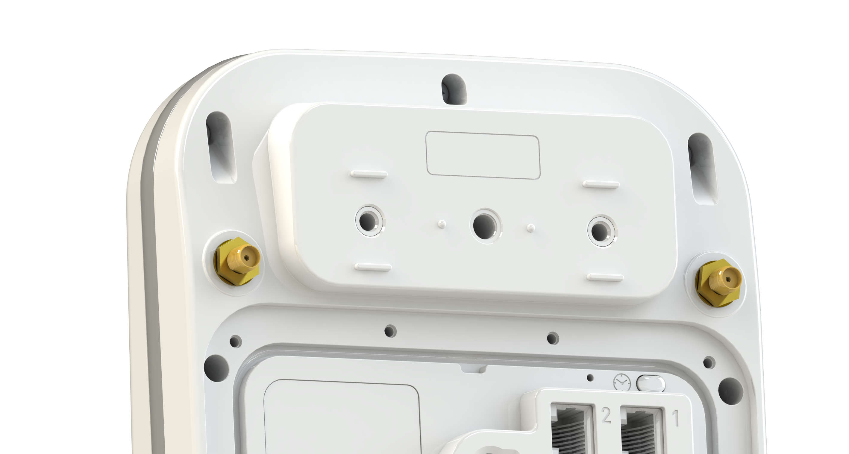 rear of detector sensor with two SMA jacks to attaching antennas